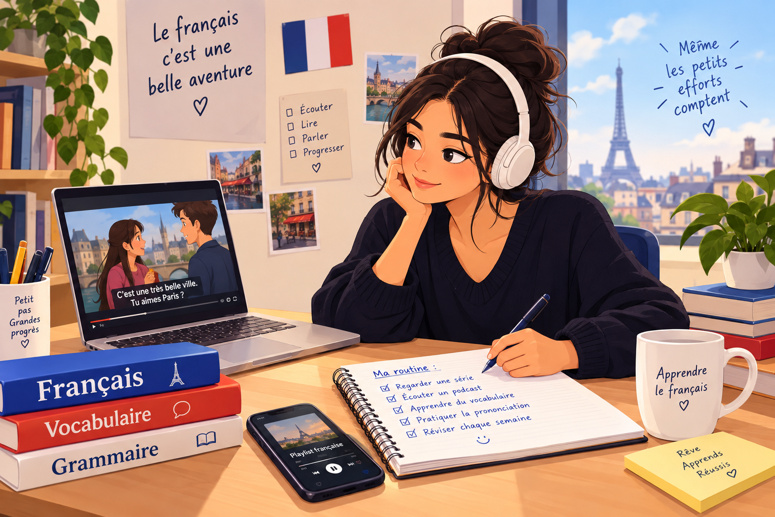 Beginner French learner using fun activities and French media to practise vocabulary and pronunciation